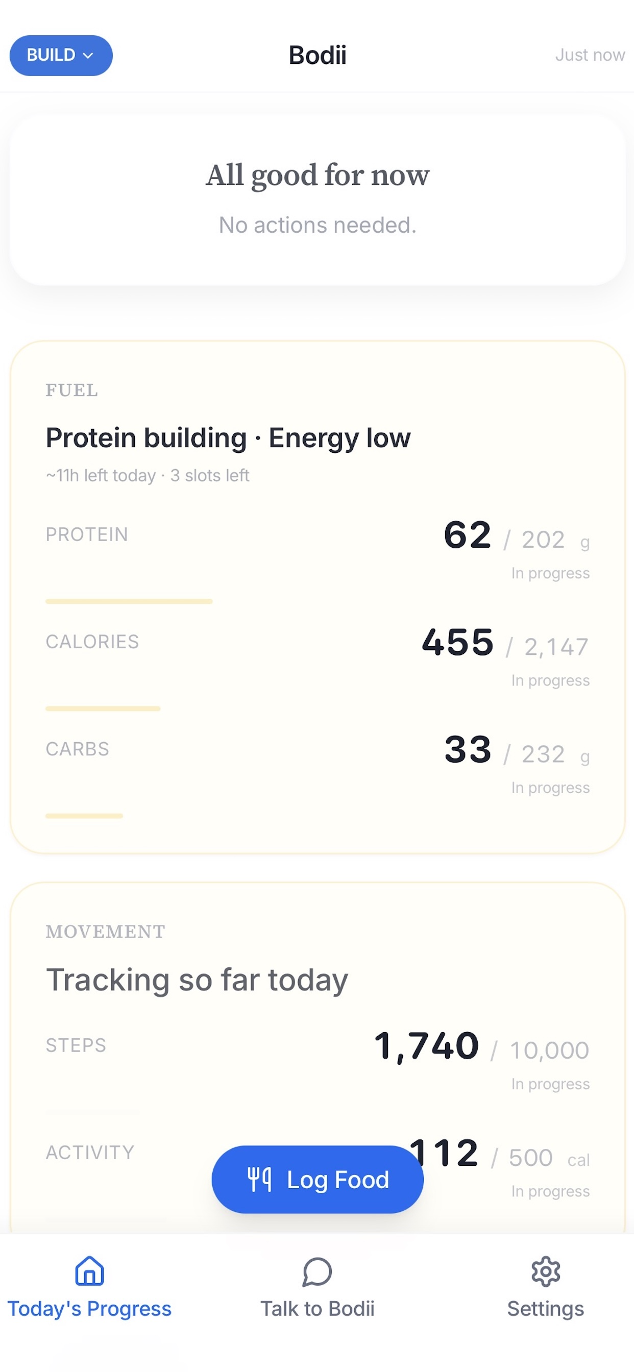 Daily dashboard with targets